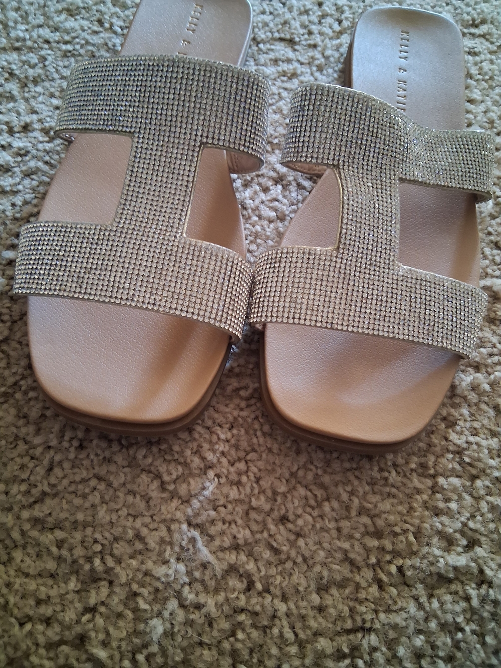 Kelly & Katie Champagne Rhinestone Double-Strap Slide Sandals - Picture 5 of 7